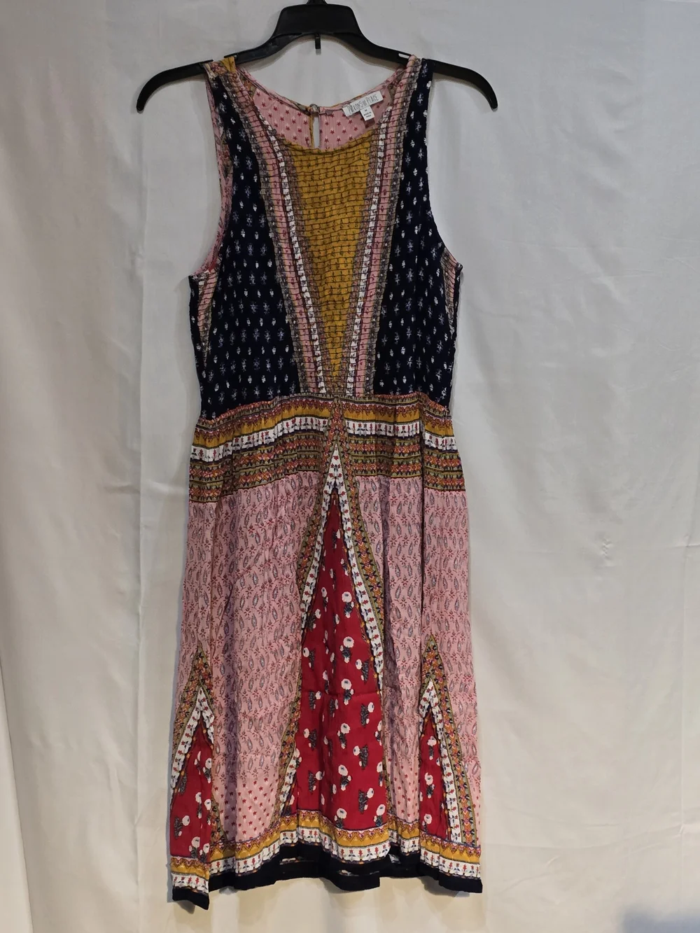 Patrons of Peace Multicolor Patchwork Midi Dress - Red, Navy, Mustard
